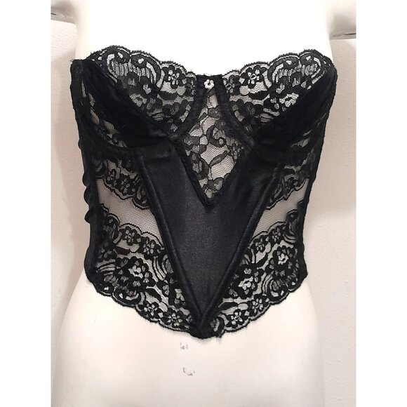 Vintage RARE Christian Dior 34B Satin & Lace Bustier Corset Boudoir Pinup Gothic